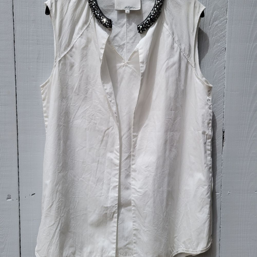 Phillip Lim white top shirt beaded black collar - Picture 4 of 10